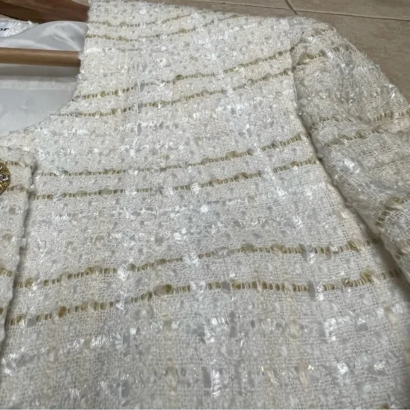 Christian Dior Women’s Blazer Size 12 White And Gold Tweed Jacket Vintage - Picture 5 of 14
